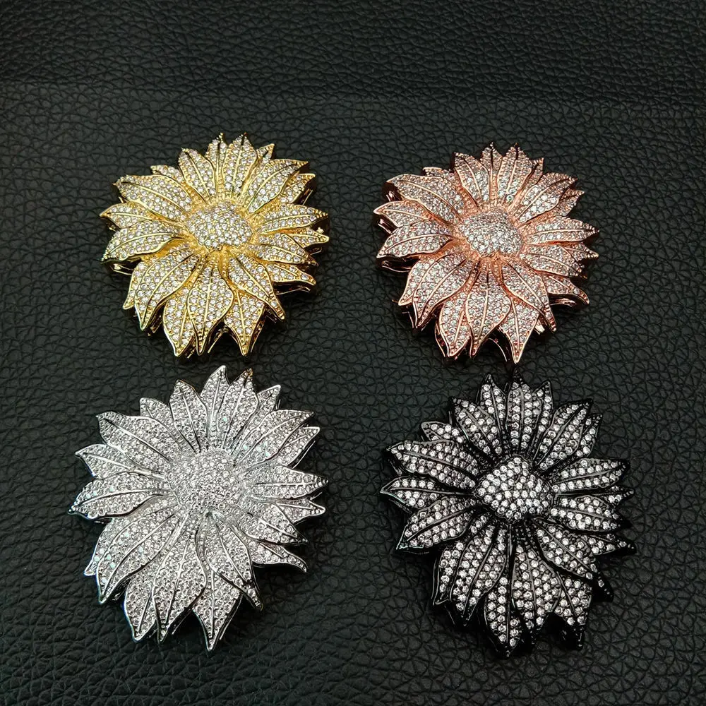 

Cubic Zircon Micro pave flower connector 40x42mm golden plated DIY Jewelry Findings