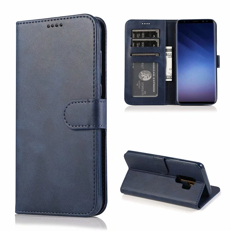 Кожаный чехол-книжка с отделениями для карт чехол для samsung Galaxy S9 плюс S10lite S8 S7 мягкий чехол для A6 A7 A8 A9 J4 J6 A20 A50 кожаный чехол - Цвет: Темно-синий