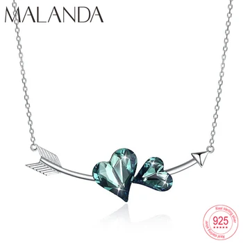 

Malanda Crystal From Swarovski Arrow Double Heart Pendant Necklace For Women Fashion Sterling Silver Necklaces Fashion Jewelry