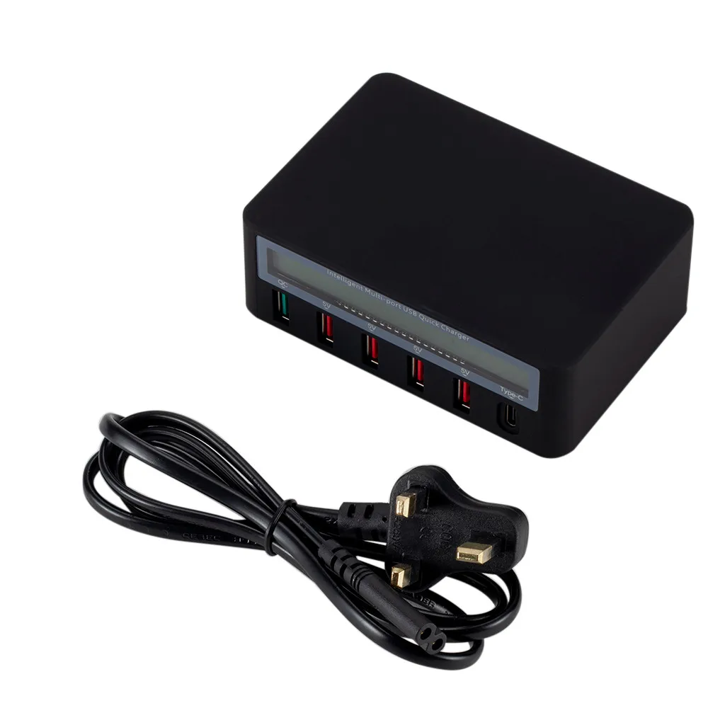 5 портов QC3.0 USB+ type-C Быстрая зарядка концентратор с ЖК-дисплеем для iPad для samsung - Тип штекера: Великобритания