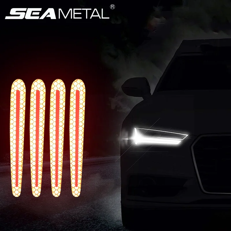 

4pcs Car Door Stickers Decals Reflective Strips Warning Reflector ABS Auto Doors Sticker Night Protector Car Styling Accessories