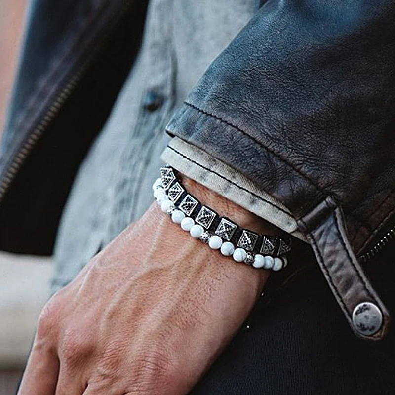 

Bracelet Men/friendship Bracelets/Spike/Zirconia/Fashion/braided/pyramid/Adjustable/Knotted/bracelet High Quality Jewelry Gift
