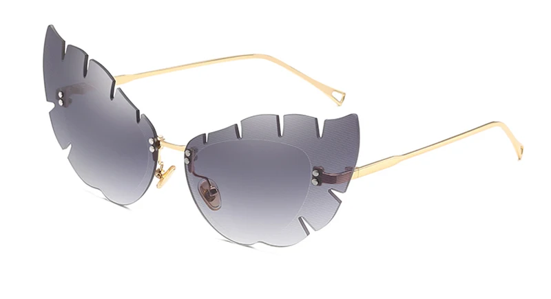 LEIDISEN женские солнцезащитные очки кошачий глаз роскошные солнцезащитные очки без оправы брендовые дизайнерские очки с бабочкой UV400 очки - Цвет линз: Gold w gray