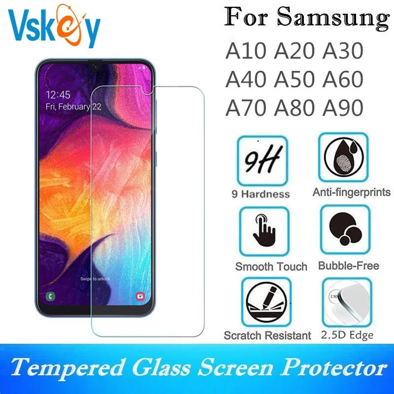 VSKEY 10 шт. 2.5D закаленное Стекло для samsung Galaxy A20E A10 A20 A30 A40 A50 A60 A70 A80 A90 Экран защитная