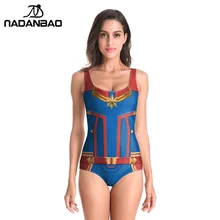 Новинка года; купальный костюм без рукавов; сексуальный костюм для косплея с 3D принтом капитана Марвел; купальный костюм для девочек; цельный купальный костюм для женщин