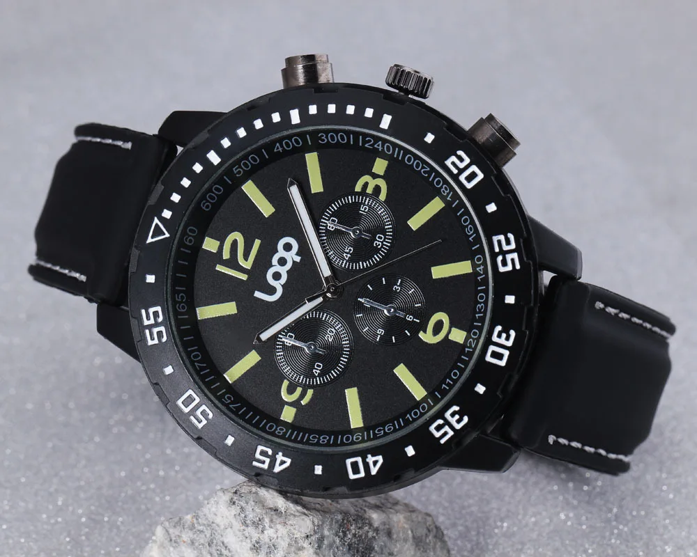 Модные мужские кварцевые часы Deco Sub Dials люминесцентные стрелки Хронограф