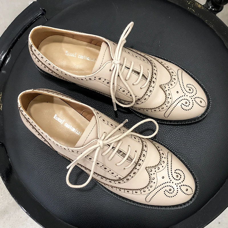 

Women's Flats Oxford Shoes Woman Genuine Leather Sneakers Ladies Brogues Vintage Bullock Carved Casual Shoes for Women Footwear