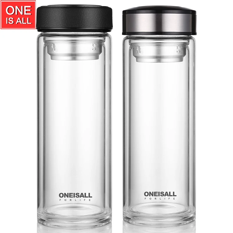 OneIsAll 500ml Double Walled Glass Water Bottle With Tea Infuser Tumbler Glass Water Bottle