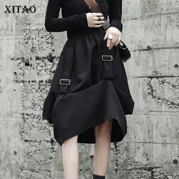 

[XITAO] New Women 2018 Autumn Korea Fashion Solid Color A-line Skirt Female Casual Knee-length Pole Asymmetrical Skirt GWY3020