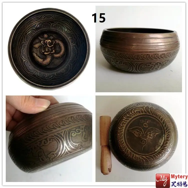 

Tibetan Nepal singing bowl good quality thick and heavy yoga practice music bowl Buddha six words mantra bowl Free shipping