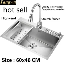 Квартира большая роскошная кухонная ручная раковина с одним лотком стандарт 304 нержавеющая сталь Горячая Распродажа 600x460 мм