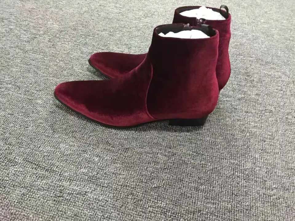 red velvet chelsea boots