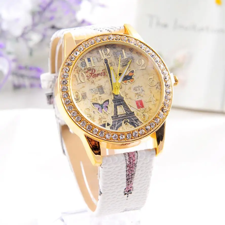 Buy Quartz Women 's Watches Fashion Paris Style Tower Watch PU Leather