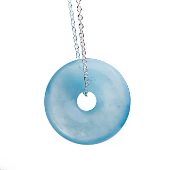 

Genuine Blue Natural Aqua marine Gems Stone Round Crystal Bead Necklace Pendant Bless You Women Men