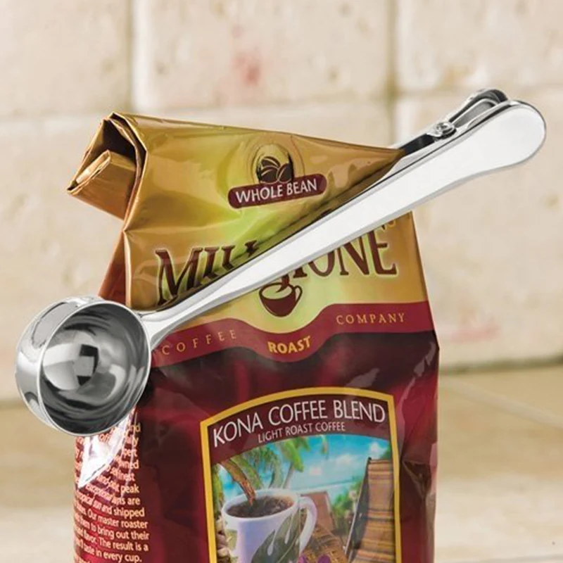 

1 pc Multifunctional Stainless Steel Coffee Measuring Scoop With Bag Clip Sealing Tea Measuring coffee spoon clip Kitchen Tools
