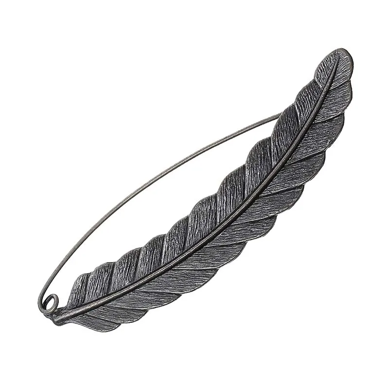 

antique silver feather shaped Safety Pins Brooches wholesale clothes accessory hat bag collar decorations 8.5x2.1cm 1piece