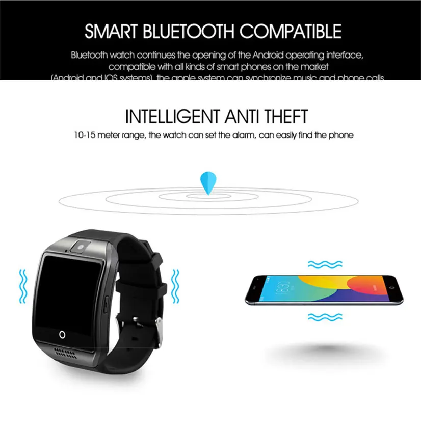 Q18 Смарт-часы с сенсорным экраном с большой батареей поддержка TF sim-карты камера фитнес-трекер спортивные часы для Android
