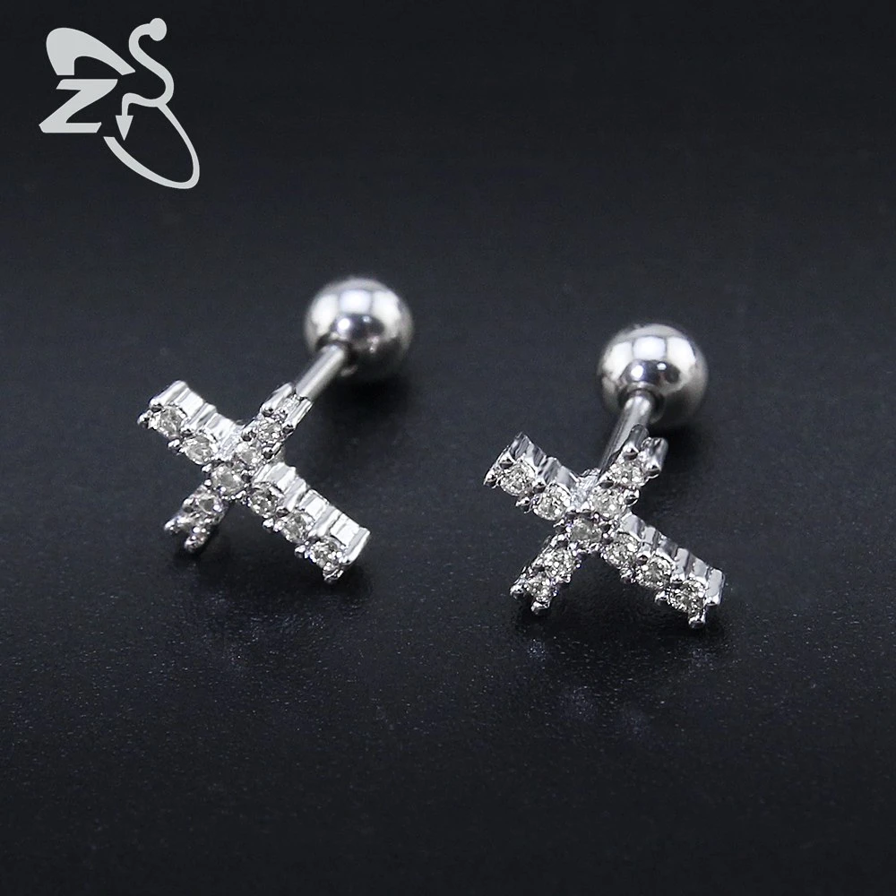 New Classic Simple Cross Design Crystal Ear Studs Piercing Earlobe Helix  Tragus Piercing Earrings Fashion Jewelry Women Girls|ear studs|designer  earringsearrings designer - AliExpress