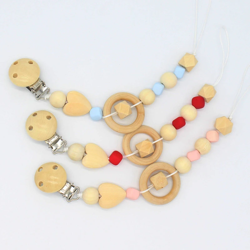 

1PC Personalised Beads Dummy Clip Pacifier Chain Holder Natural Organic Crochet Wood Baby Newbor Shower Gift