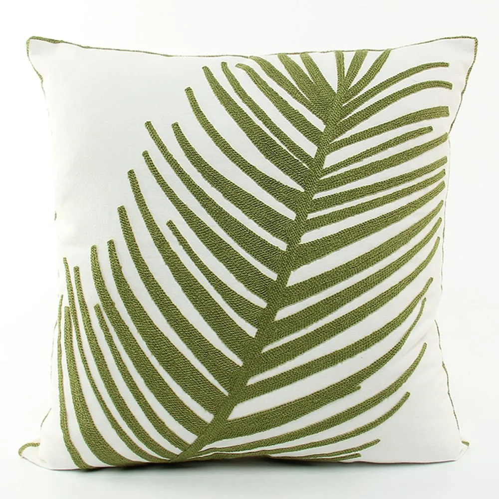 

ESSIE HOME Chain Embroidery Cotton Canvas Green Leaf Leaves Plant Pattern High End Cushion Cover Pillow Case
