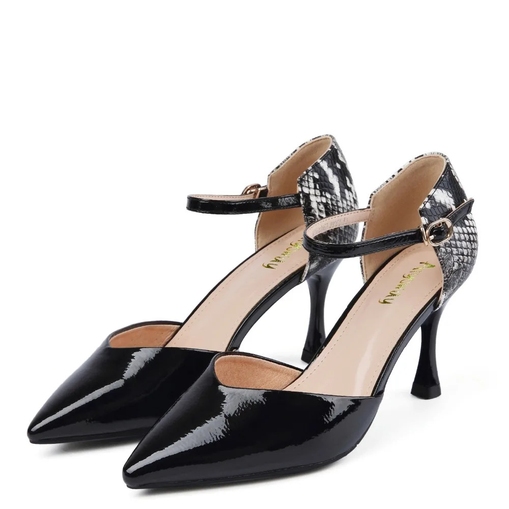 Medio Piel De Tacones Tacón Cubierta Mujer Punta Serpiente Negros T1xqqZtwp