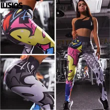 купить! LUSLOS Мода 3D Мультфильм Печати Женщины Личность Леггинсы Женщины Высокой Талией Push Up Леггинсы