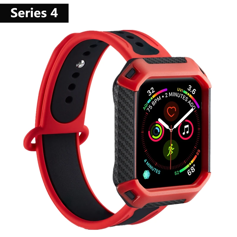 ASHEI ремешок для спортивных часов для Apple Watch Series 4 Band с чехлом 44 мм 40 мм силиконовый сменный Браслет наручный ремень для iWatch Cover