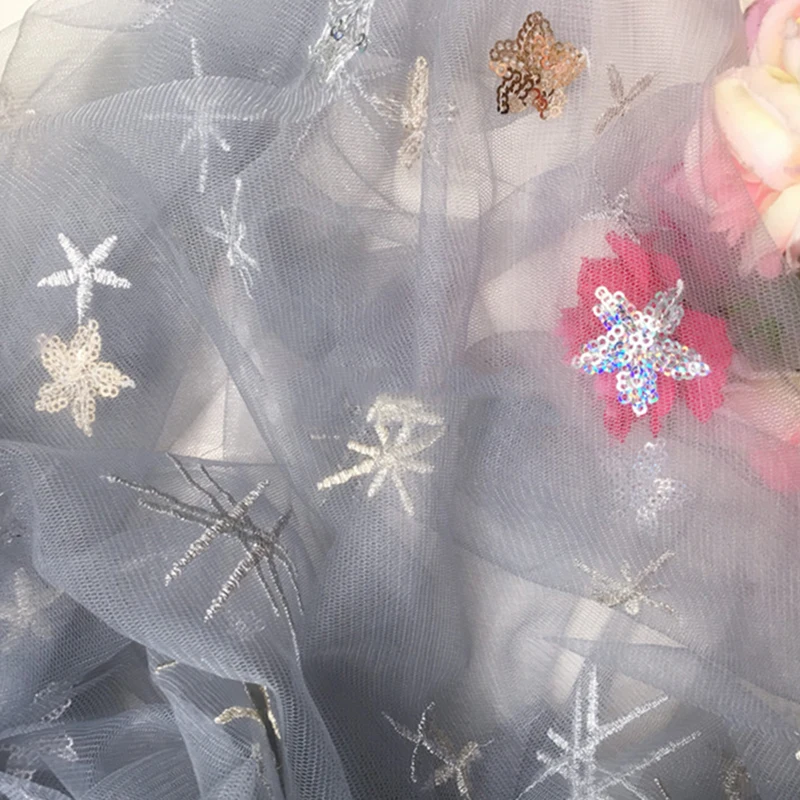 1 м/лот ширина 130 см горячая штамповка звезда тюль ткань блестящая сетка органза для платья вечерние юбки материал для свадебных украшений