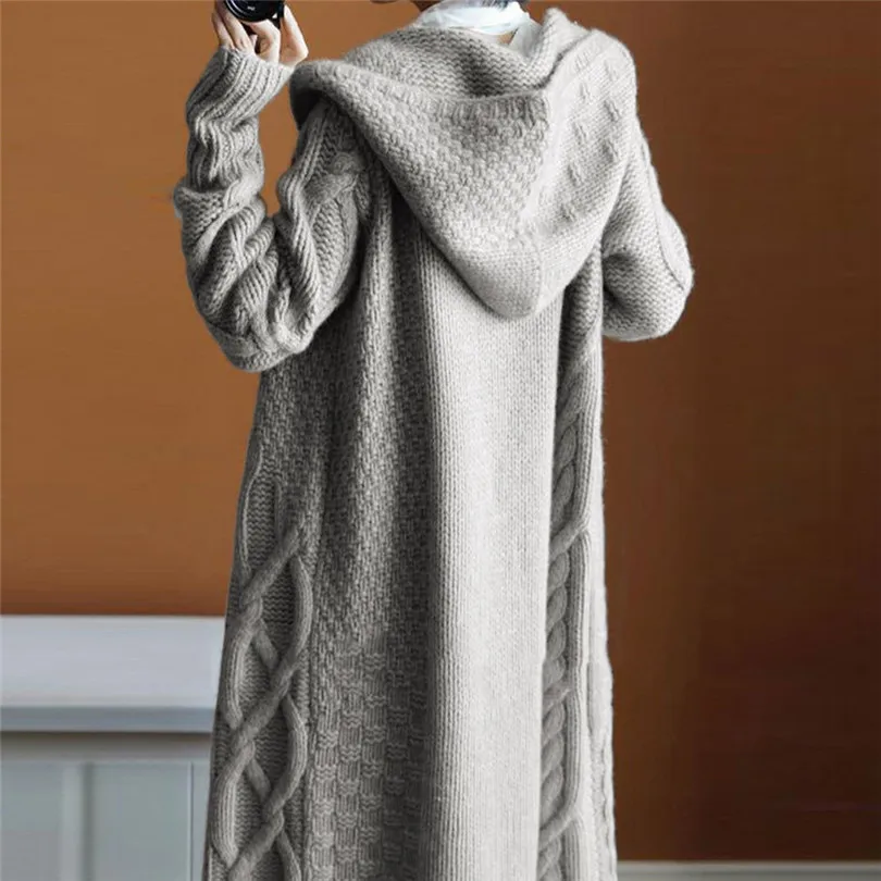  New Fashion Women Autumn Winter Keep Warm Casual Daily Hoodied Outwear Umbilical Twist Knitted Cardigan Sweater #4F09 (20)