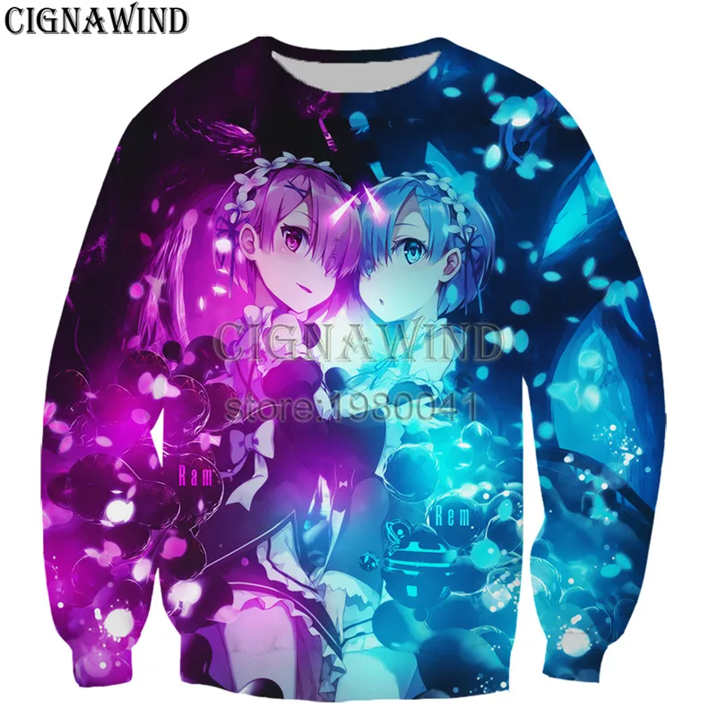 Модные аниме Re Zero Rem 3D печатных мужские и женские рубашки хип хоп Harajuku мужские толстовки уличная одежда с длинным рукавом Топы