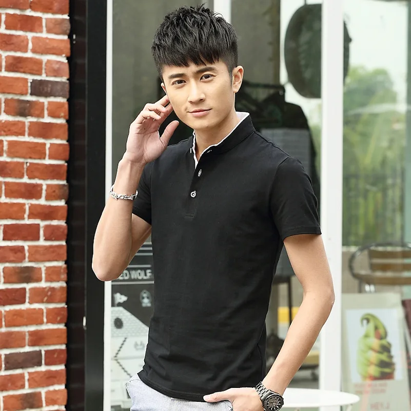 Лето, весенние и летние популярные модели, мужские рубашки поло с коротким рукавом, корейское мужское модное мужское поло - Цвет: Черный