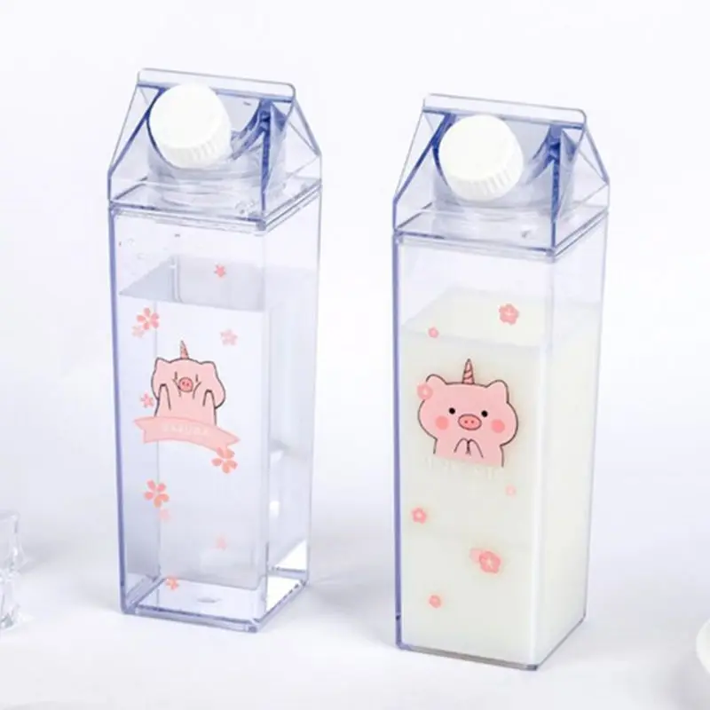 

Portable Water Bottle Milk Storage Sakura-Print Strawberry-Print Sports Drinking Clear Cup For Home School Office