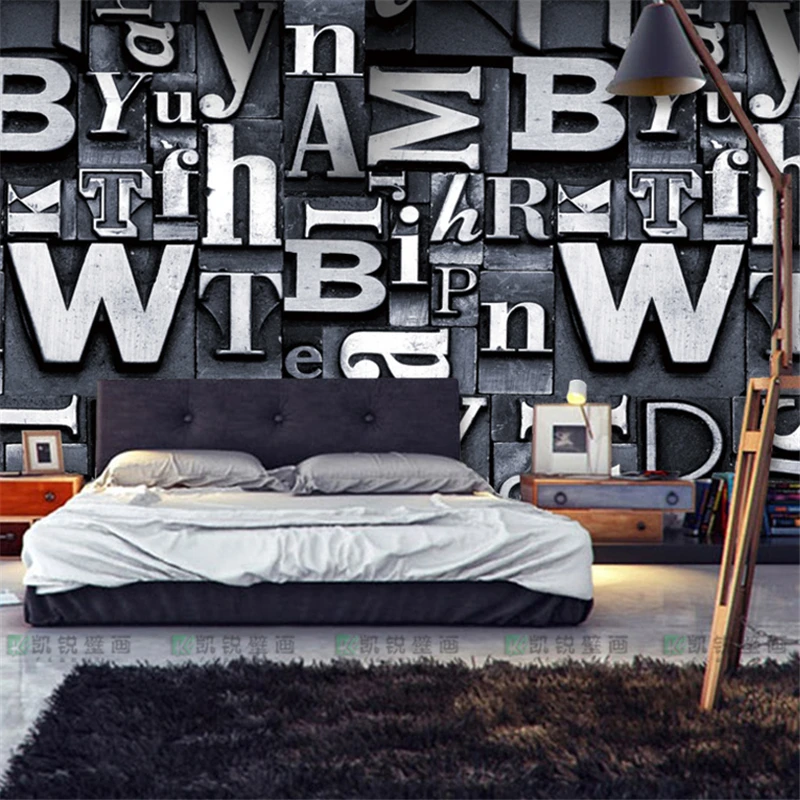 beibehang wall paper papel de parede large mural wallpaper retro bar ktv personality European retro British street art alphabet