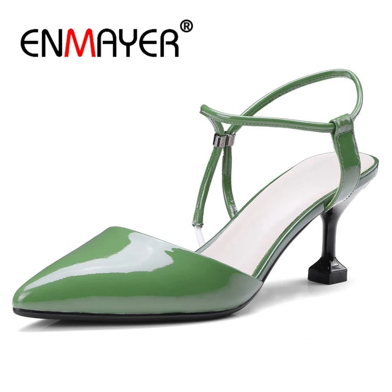 

ENMAYER Genuine Leather Thin Heels Pointed Toe Casual Women Heels Ladies Shoes Pumps Women Shoes Size 34-39 ZYL2781