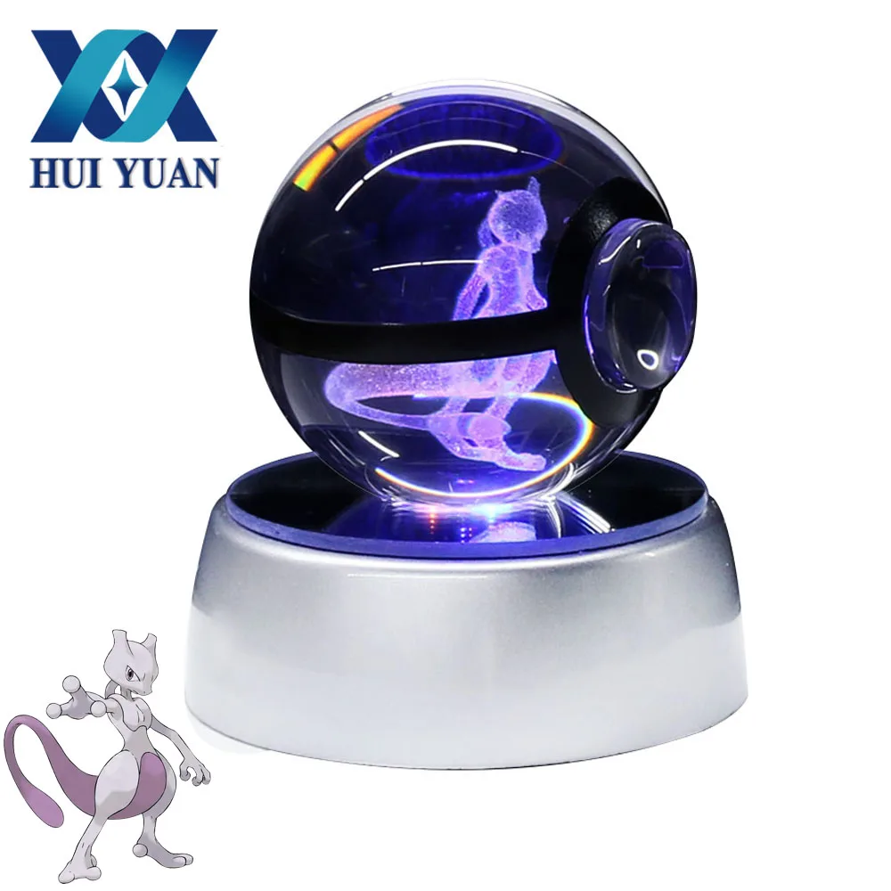 

HUI YUAN Pokemon Crystal Ball Mewtwo 5CM 3D Laser Go Crystal Ball LED Night Light Magic Ball for Children Christmas Gifts