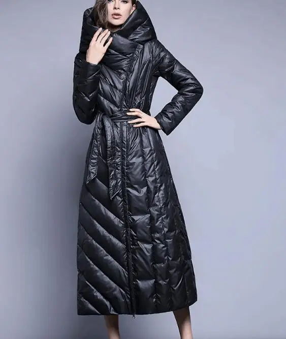 Длинное пуховое пальто, куртка, зимнее пальто, плотное пуховое пальто с капюшоном размера плюс