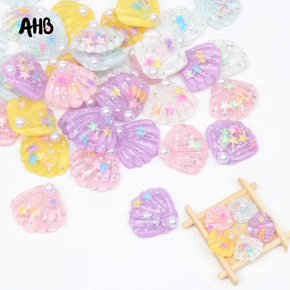

AHB 3cm Shiny Resin Shells With Pearl Sequin Accessories Handmade Decor Material DIY Kids Hair Rope Ornament Materials 10pcs