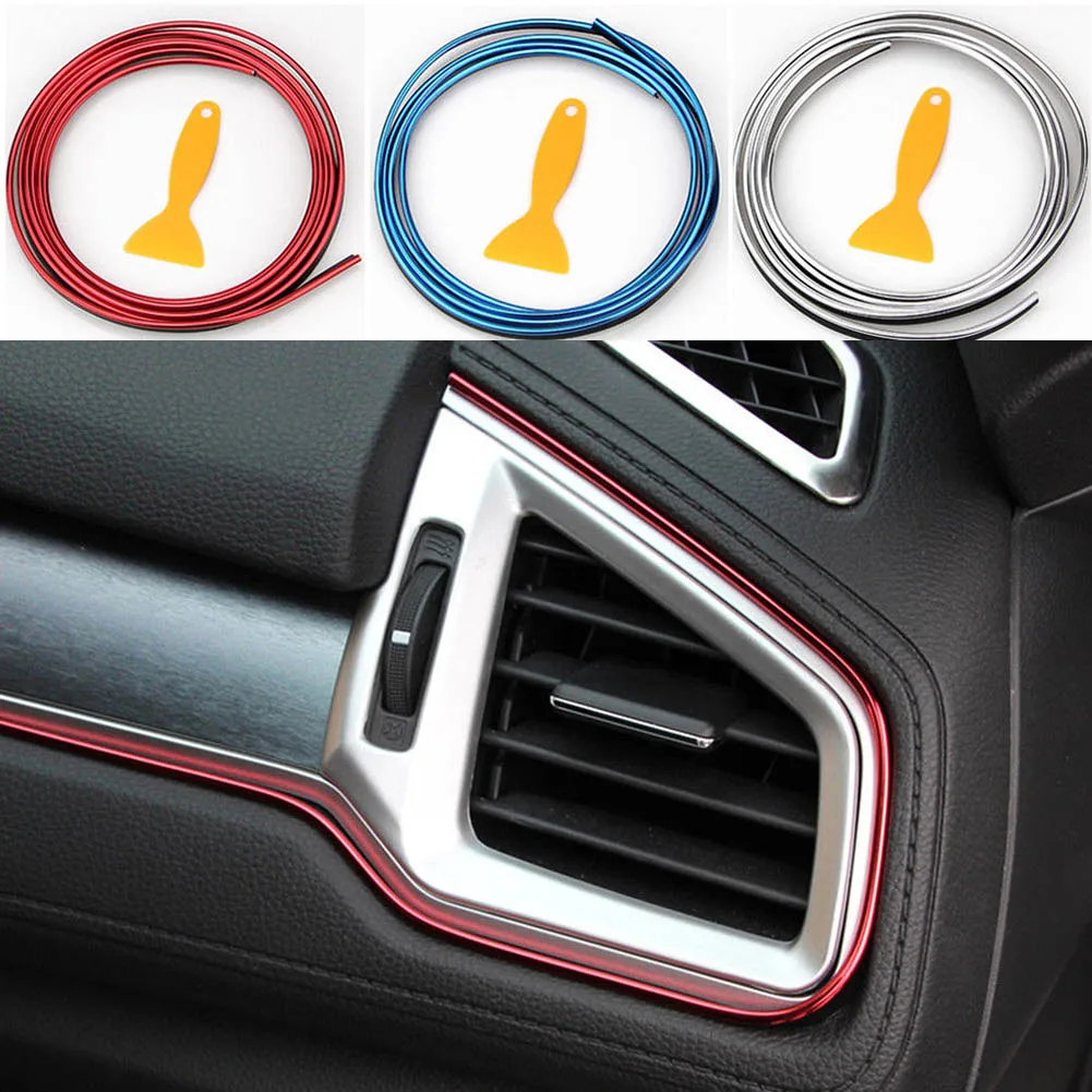 5M Line Car Van Interior Decor Red Point Edge Gap Door Panel Accessories Molding