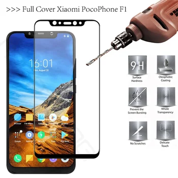 

100pcs/lot 2.5D Black Full Cover Tempered Glass For Xiaomi Pocophone F1 Global Version Silk Printing Screen Protector Front Film