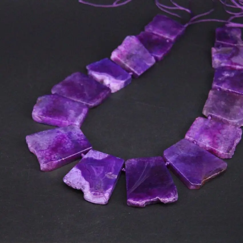 

15.5"/strand Large Natural Purple Agates Drusy Top Drilled Freeform Slab Nugget Beads,Raw Stone Slice Pendants Jewelry Making