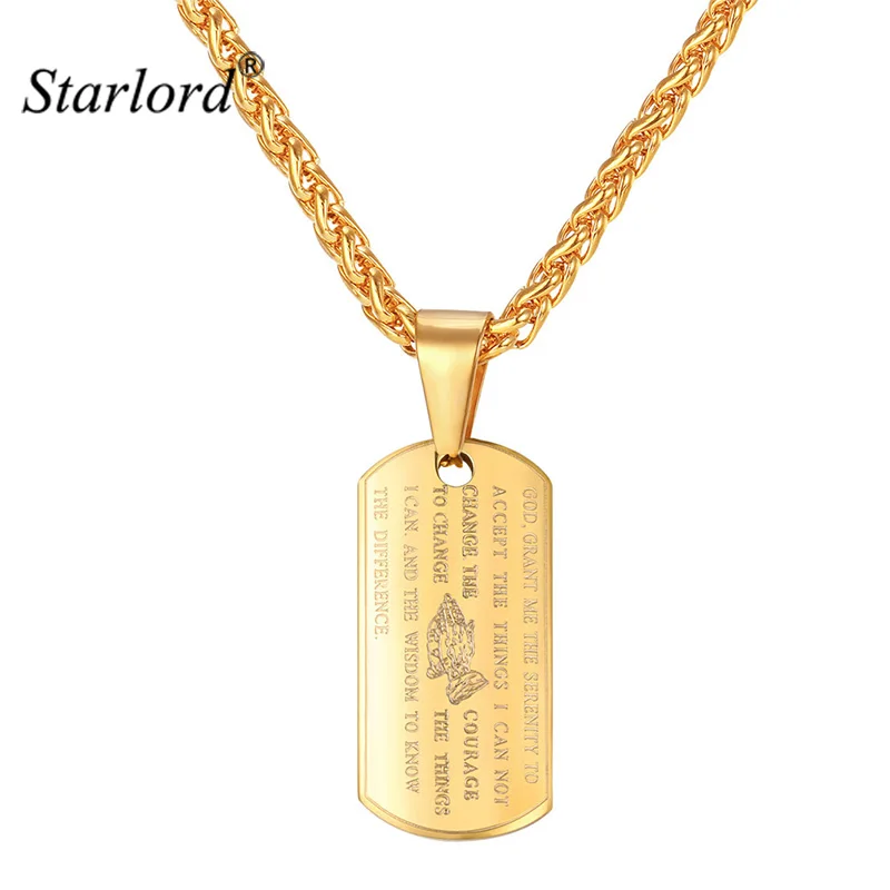 

Lord's Prayer Pendants Necklace With Bible Verse Praying Hands Gold Color Lucky Gift Stainless Steel Jewelry Men/Women GP2519