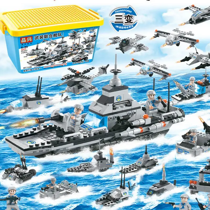 

ATTOP 6 in 1 Children DIY Building Blocks Aircraft Tank Enlightenment Assembled Spell Block Toys For Children Bottled