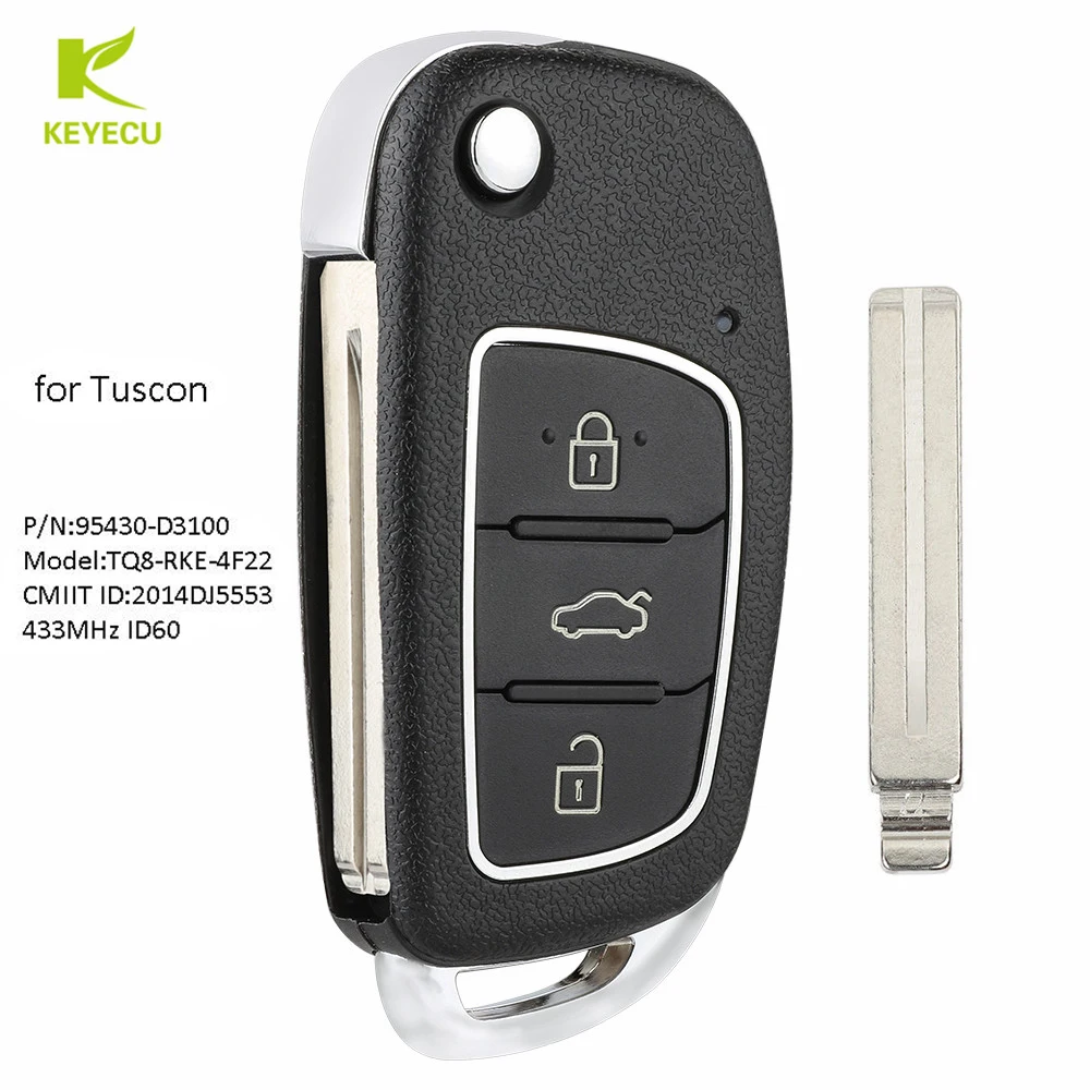 Запасной дистанционный ключ брелок KEYECU 433 МГц 4D60 чип для Hyundai Tuscon 2015 2016 2017 P/N: 95430