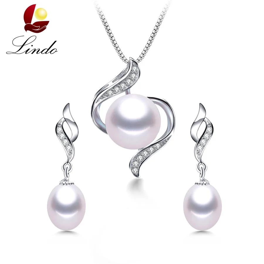 

High Quality 925 Sterling Silver Jewelry Sets For Women 100% Natural Freshwater Pearl Necklace And Earrings Hot Selling Lindo