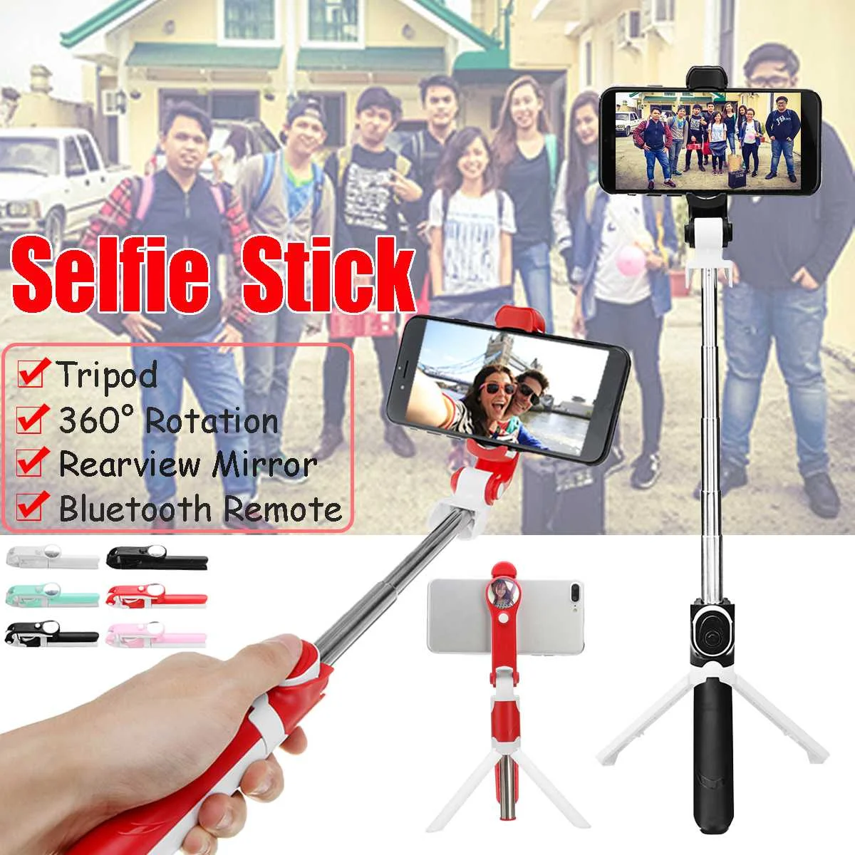 

Wireless bluetooth Selfie Stick Extendable Mini Tripod For iPhone 8 X 7 6s Plus Foldable Handheld Monopod Remote W/ Mirror