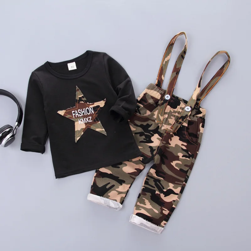 

Baby Boys Clothes 2017 Korean Fashion Long Sleeved T-shirt Tops + Camouflage Overalls Children Clothing Kids Bebes Jogging Suits