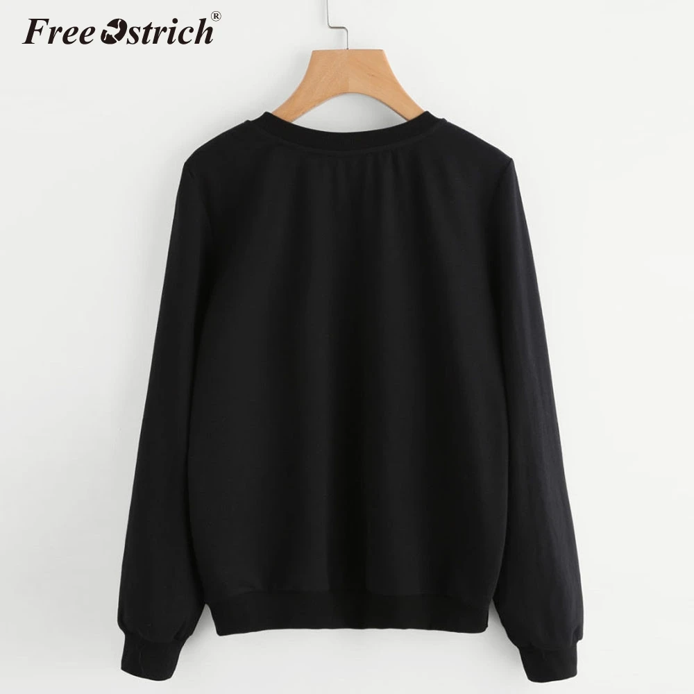  Free Ostrich Autumn Casual Harajuku Kawaii Black Cat Sweatshirts Women Long Sleeve Tops Pullover Fu