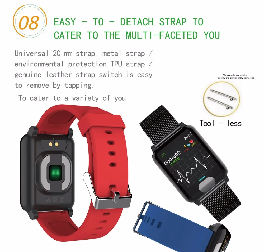 FocusSmart E04 умные часы ЭКГ PPG кровяное давление фитнес-трекер Gps Smartwatch браслет пульсометр трекер активности