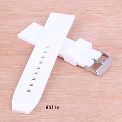 Bright - Colored Solid Silicone Watch Strap with Buckle - Multi - Color Army Military Style - 26mm (WHITE)