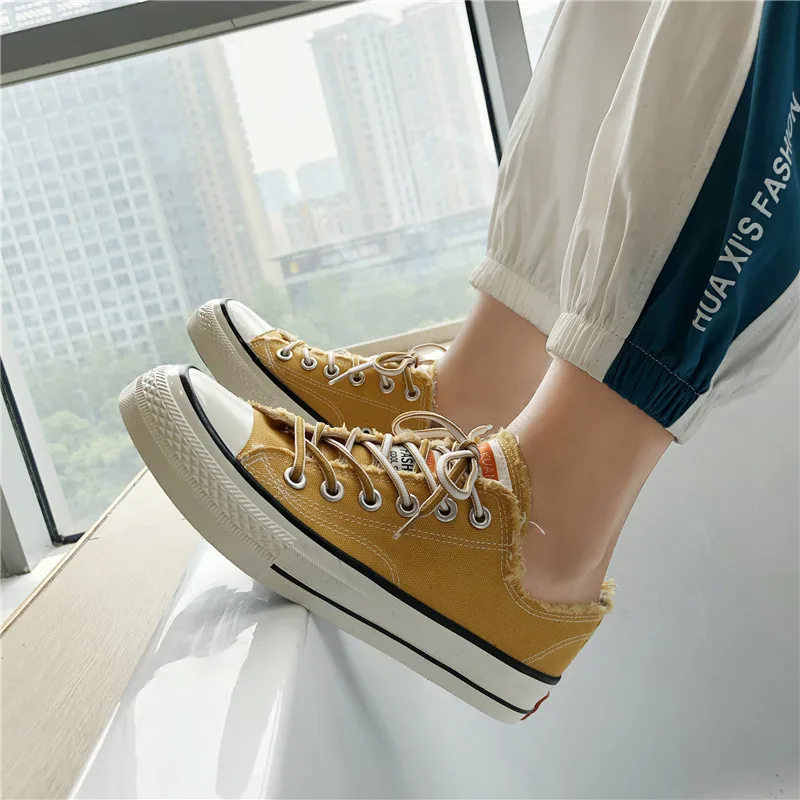 Popular Casual Shoes For Boy Yellow Black Men Walking Canvas Shoes Comfortable Casual Sneakers Man Lace-Up Canvas Men Shoes